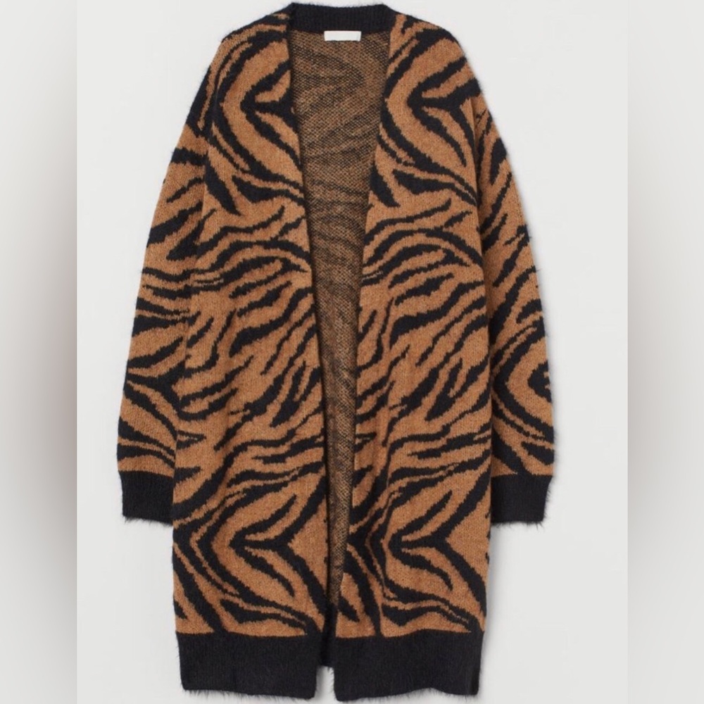 H&M Jacquard-knit Cardigan Brown Zebra Print